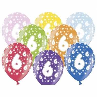 12x stuks verjaardag ballonnen 6 jaar met sterretjes 30 cm