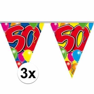 3x vlaggetjes lijn plastic 50 jaar 10 meter