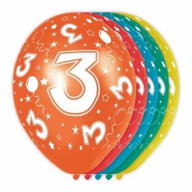 5x stuks 3 jaar thema versiering heliumballonnen 30 cm