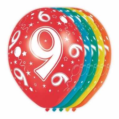 5x stuks 9 jaar thema versiering heliumballonnen 30 cm