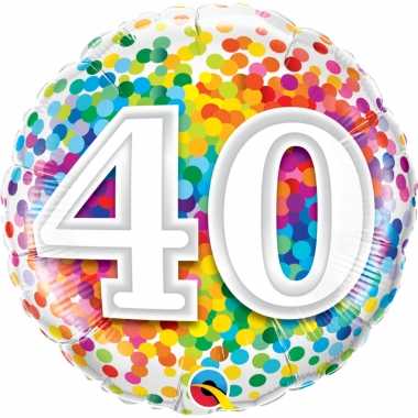 Folie ballon 40 jaar confettiprint 45 cm met helium gevuld
