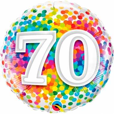 Folie ballon 70 jaar confettiprint 45 cm met helium gevuld