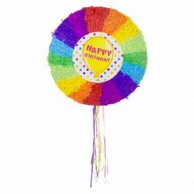 Pinatas rond happybirthday regenboog kleuren