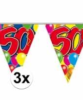 3x vlaggetjes lijn plastic 50 jaar 10 meter