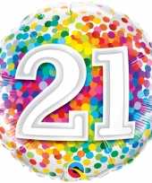 Folie ballon 21 jaar confettiprint 45 cm met helium gevuld