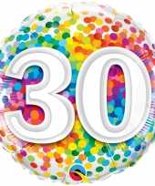Folie ballon 30 jaar confettiprint 45 cm met helium gevuld