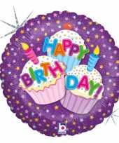 Folie ballon gefeliciteerd happy birthday cup cakes 46 cm met helium gevuld