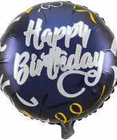 Folie ballon gefeliciteerd happy birthday donkerblauw 45 cm met helium gevuld