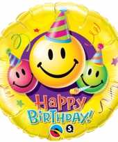 Folie ballon gefeliciteerd happy birthday smiley 45 cm met helium gevuld